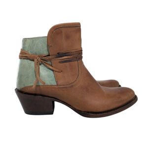 New Stetson Minx Cognac Brown Teal Blue Vintage Booties Sz 6.5 Ankle Boots Heel